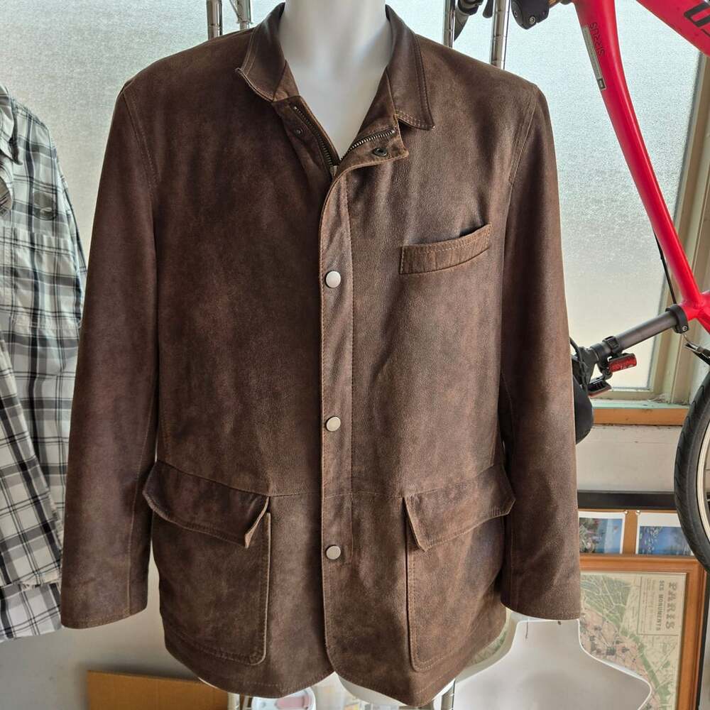 Remy Suede Leather Jacket Size 40 Brown Full Zip Snap Button
